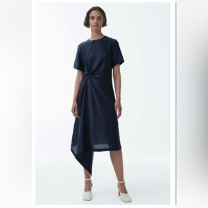 COS EUC Lyocell Mix Asymmetric Dress in Navy